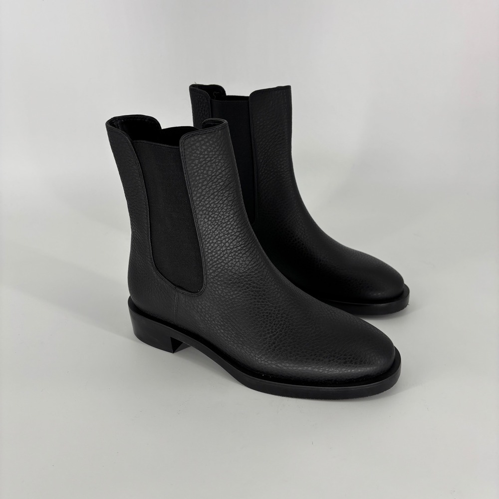 Stuart Weitzman Lenora Pebbled Leather Chelsea Boot Black Women Size 7 Low Heel
